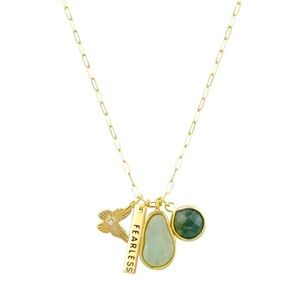 14Kt Gold Flash-Plated Genuine Amazonite Fearless charm Necklace